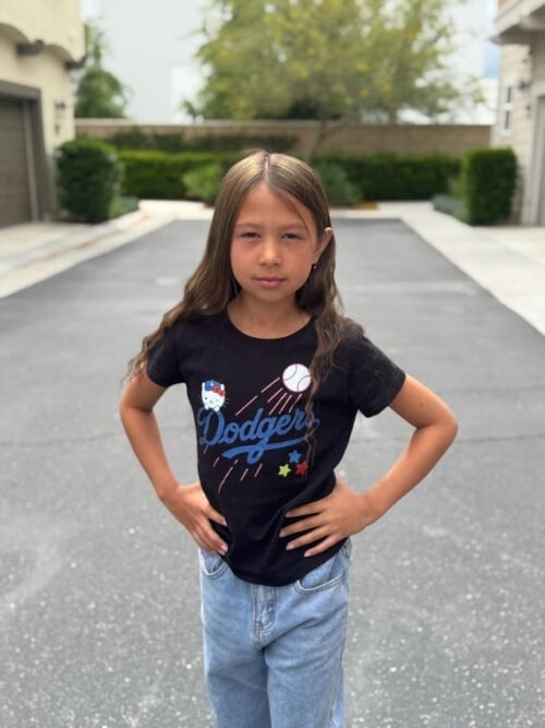 Girls youth LA Dodgers x Baseball Hello Kitty t-shirt