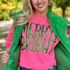 Merry and Bright metallic green puff crew unisex sweatshirt